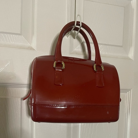 Furla Red Jelly Candy mini Boston style satchel with gold tone hardwares . - Picture 1 of 15